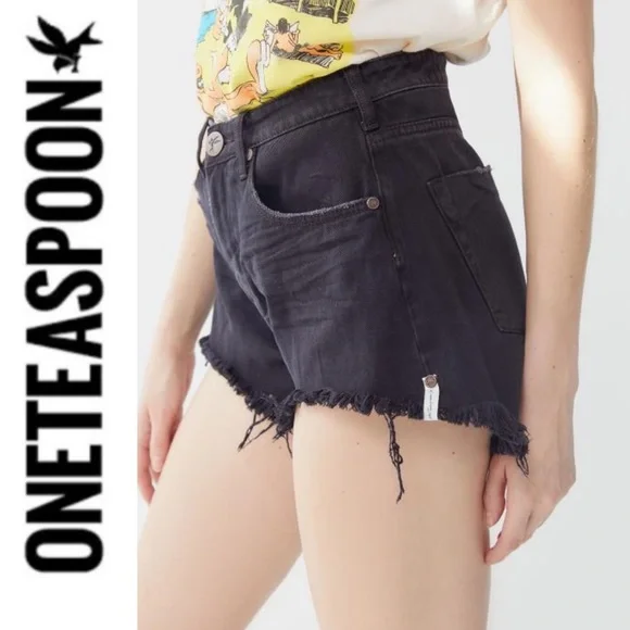 ONE TEASPOON TRUCKERS MID WAIST RELAXED DENIM JEAN SHORTS IN PURE BLACK SIZE 27 - Picture 1 of 16